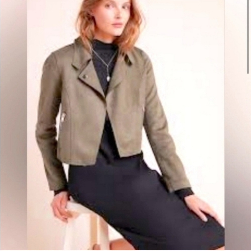 Anthropologie Open Front Faux Suede Moto Jacket S NWOT